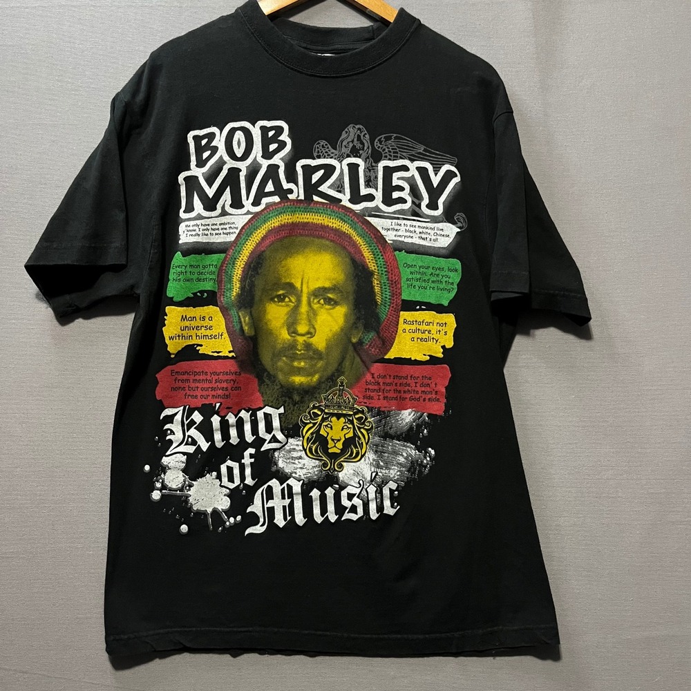 Flying Horse Bob Marley King of Music Graphic T-Shirt Black Large Mens